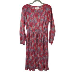 Vintage B Altman & Co Hal Ferman Midi Dress Womens Medium Red Floral Sheer